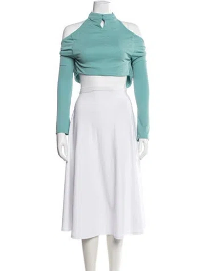 Pre-owned Michael Costello X Revolve Off-the-shoulder Long Sleeve Crop Top In Green