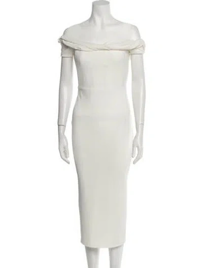 Pre-owned Michael Costello X Revolve Off-the-shoulder Midi Length Dress W/ Tags In Neutral