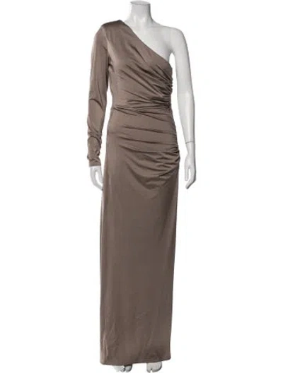 Pre-owned Michael Costello X Revolve One-shoulder Long Dress In Neutrals