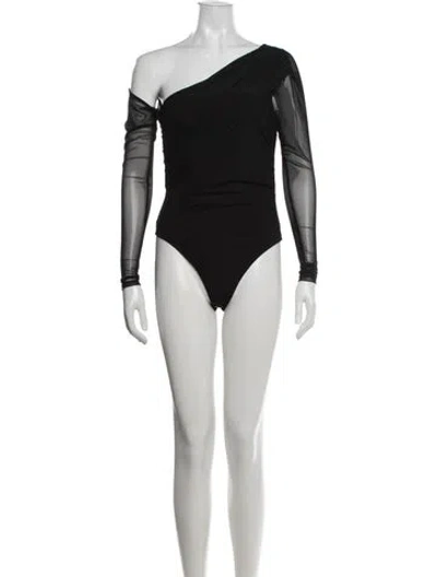 Pre-owned Michael Costello X Revolve One-shoulder Long Sleeve Bodysuit In Black