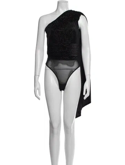Pre-owned Michael Costello X Revolve One-shoulder Long Sleeve Bodysuit In Blue