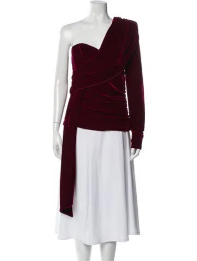 Pre-owned Michael Costello X Revolve One-shoulder Long Sleeve Top W/ Tags In Red