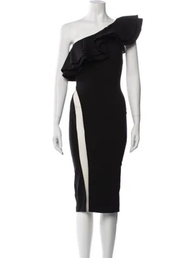 Pre-owned Michael Costello X Revolve One-shoulder Midi Length Dress In Black