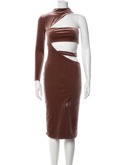 Pre-owned Michael Costello X Revolve One-shoulder Midi Length Dress In Brown