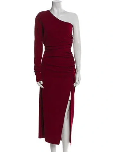 Pre-owned Michael Costello X Revolve One-shoulder Midi Length Dress In Burgundy