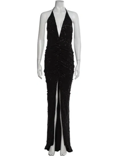 Pre-owned Michael Costello X Revolve Patterned Long Dress In Black