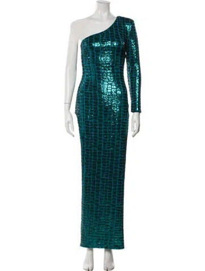 Pre-owned Michael Costello X Revolve Patterned Long Dress W/ Tags In Blue