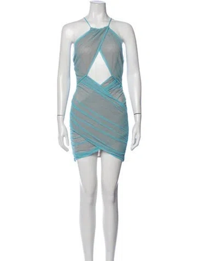Pre-owned Michael Costello X Revolve Patterned Mini Dress W/ Tags In Blue