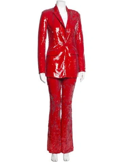 Pre-owned Michael Costello X Revolve Patterned Sequin Embellishments Pantsuit W/ Tags In Red