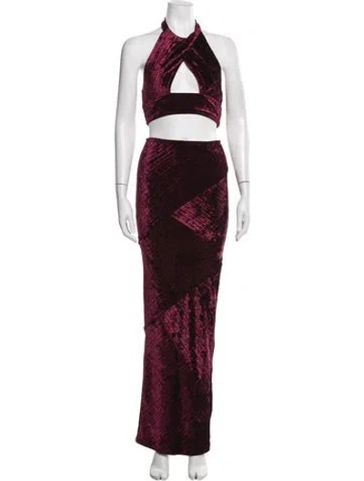 Pre-owned Michael Costello X Revolve Patterned Skirt Set W/ Tags In Burgundy