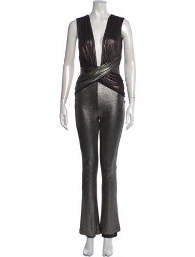 Pre-owned Michael Costello X Revolve Plunge Neckline Jumpsuit In Black