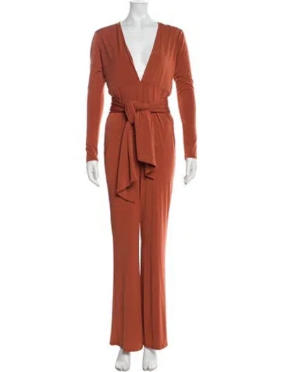 Pre-owned Michael Costello X Revolve Plunge Neckline Jumpsuit In Orange
