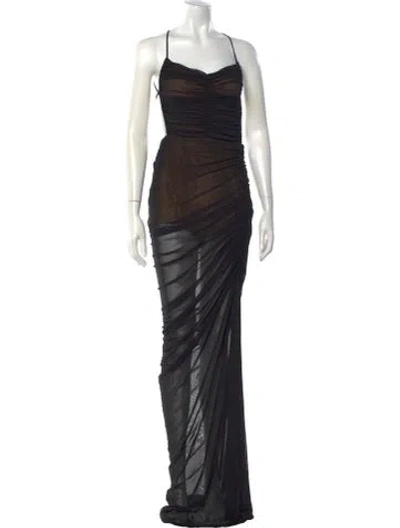 Pre-owned Michael Costello X Revolve Plunge Neckline Long Dress In Black