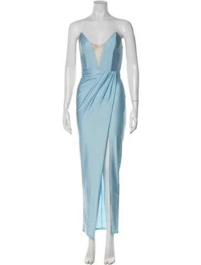 Pre-owned Michael Costello X Revolve Plunge Neckline Long Dress In Blue