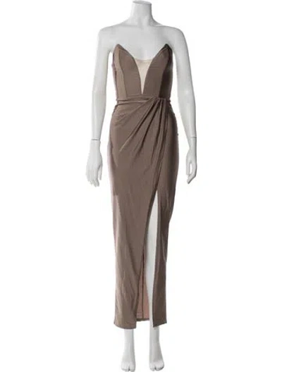 Pre-owned Michael Costello X Revolve Plunge Neckline Long Dress In Neutral