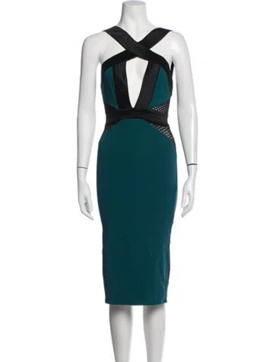 Pre-owned Michael Costello X Revolve Plunge Neckline Midi Length Dress In Blue