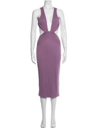 Pre-owned Michael Costello X Revolve Plunge Neckline Midi Length Dress In Purple