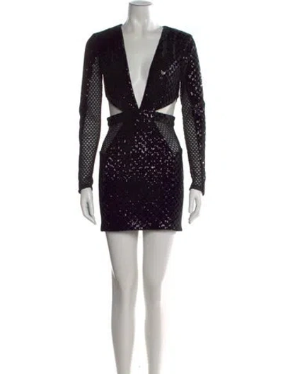 Pre-owned Michael Costello X Revolve Plunge Neckline Mini Dress In Black