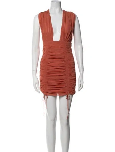 Pre-owned Michael Costello X Revolve Plunge Neckline Mini Dress W/ Tags In Orange