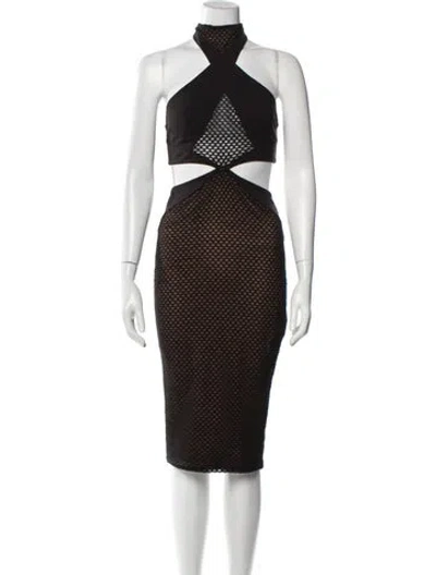 Pre-owned Michael Costello X Revolve Polka Dot Print Midi Length Dress In Black