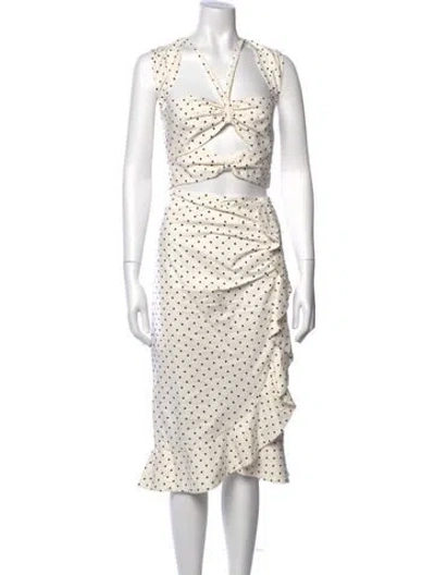 Pre-owned Michael Costello X Revolve Polka Dot Print Midi Length Dress In White