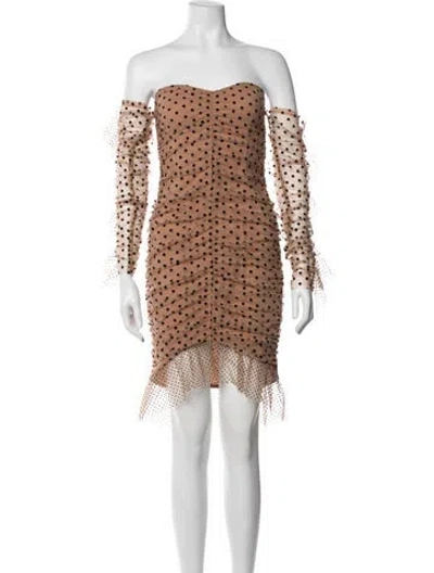 Pre-owned Michael Costello X Revolve Polka Dot Print Mini Dress W/ Tags In Neutrals