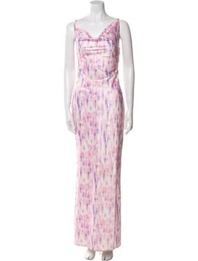 Pre-owned Michael Costello X Revolve Printed Long Dress In Pink
