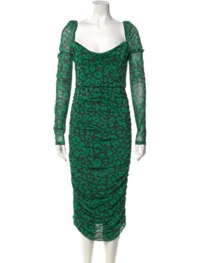 Pre-owned Michael Costello X Revolve Printed Midi Length Dress In Green