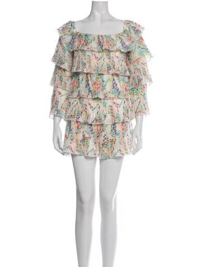 Pre-owned Michael Costello X Revolve Printed Mini Dress In White