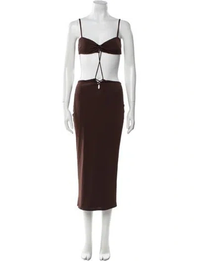 Pre-owned Michael Costello X Revolve Square Neckline Long Dress In Brown