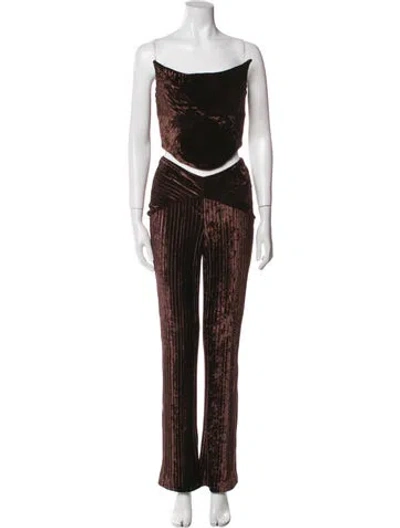 Pre-owned Michael Costello X Revolve Striped Pleated Accents Pantsuit In Brown
