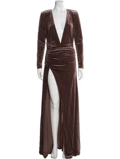 Pre-owned Michael Costello X Revolve V-neck Long Dress In Brown
