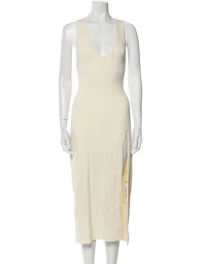 Pre-owned Michael Costello X Revolve V-neck Long Dress In Neutral