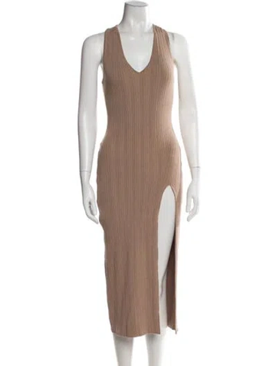 Pre-owned Michael Costello X Revolve V-neck Long Dress In Neutral