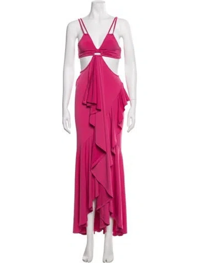 Pre-owned Michael Costello X Revolve V-neck Long Dress In Pink