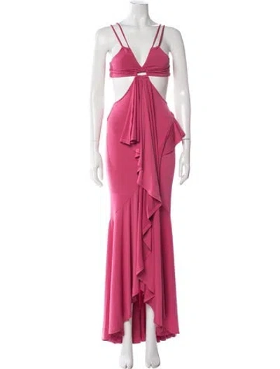 Pre-owned Michael Costello X Revolve V-neck Long Dress In Pink