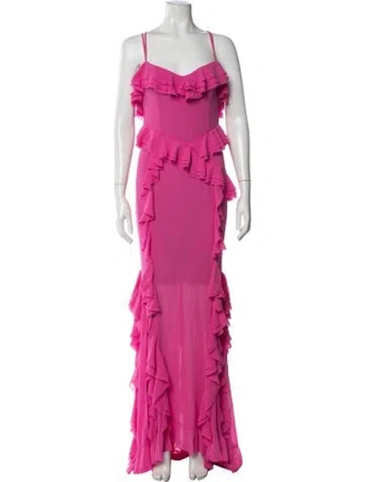 Pre-owned Michael Costello X Revolve V-neck Long Dress In Pink