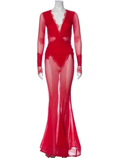 Pre-owned Michael Costello X Revolve V-neck Long Dress In Red
