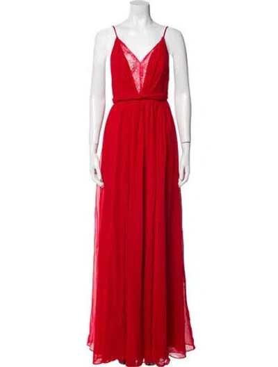 Pre-owned Michael Costello X Revolve V-neck Long Dress In Red