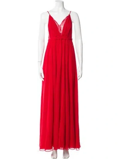 Pre-owned Michael Costello X Revolve V-neck Long Dress In Red