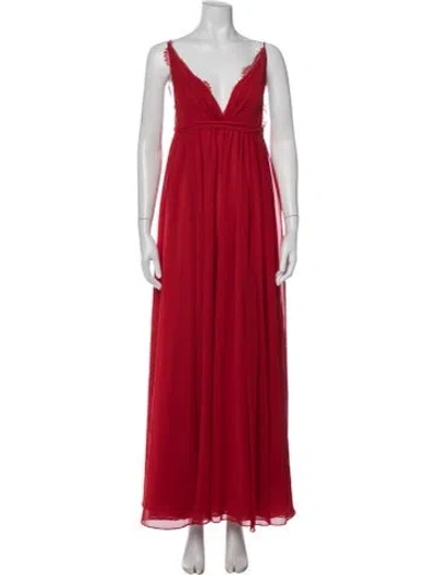 Pre-owned Michael Costello X Revolve V-neck Long Dress In Red