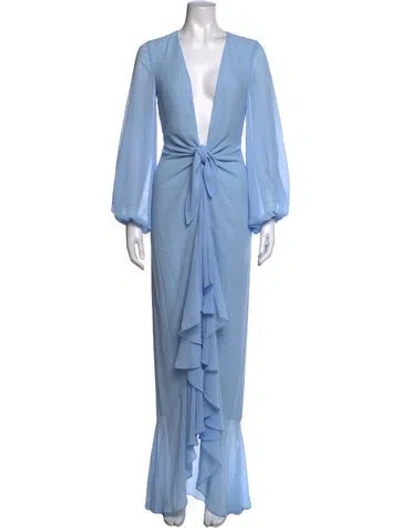 Pre-owned Michael Costello X Revolve V-neck Long Dress W/ Tags In Blue