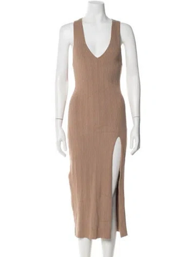 Pre-owned Michael Costello X Revolve V-neck Long Dress W/ Tags In Brown