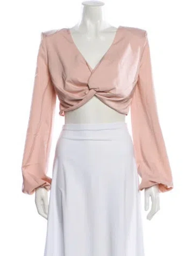 Pre-owned Michael Costello X Revolve V-neck Long Sleeve Crop Top W/ Tags In Pink