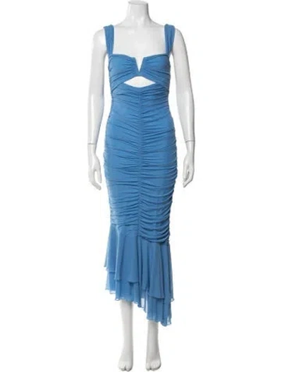 Pre-owned Michael Costello X Revolve V-neck Midi Length Dress In Blue