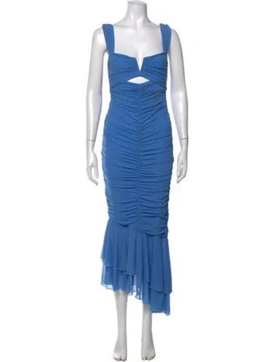 Pre-owned Michael Costello X Revolve V-neck Midi Length Dress In Blue