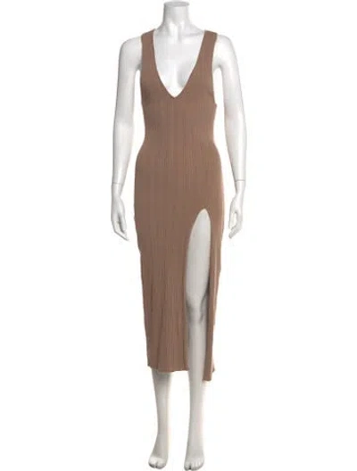 Pre-owned Michael Costello X Revolve V-neck Midi Length Dress In Brown