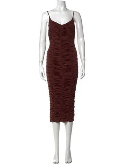 Pre-owned Michael Costello X Revolve V-neck Midi Length Dress In Brown