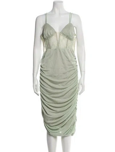 Pre-owned Michael Costello X Revolve V-neck Midi Length Dress In Green