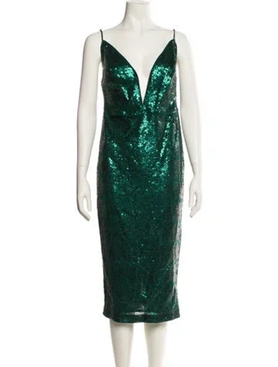 Pre-owned Michael Costello X Revolve V-neck Midi Length Dress In Green